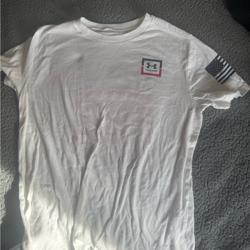 Under Armour White Tee with Logo and Flag Detail